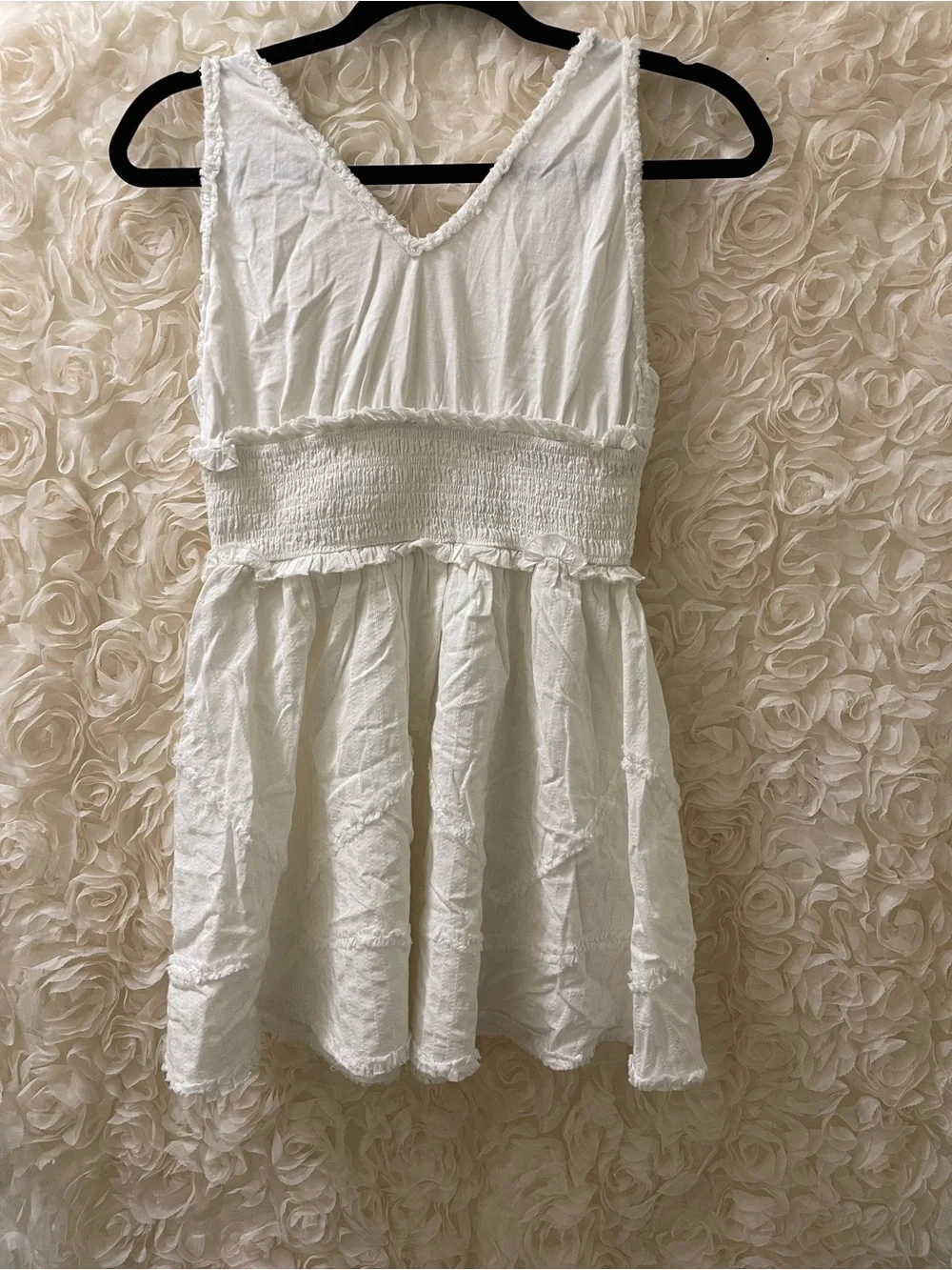 LoveShackFancy White Ruffled V-Neck Dress